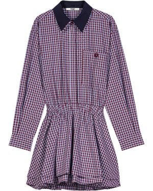 Maje Cotton Check Mini Shirt Dress - Purple