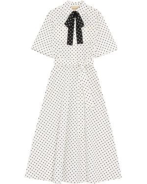 Valentino Cotton Polka-Dot Midi Dress - White