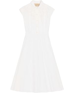 Valentino Cotton Poplin Embroidered Midi Dress - White