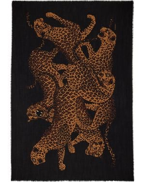Saint Laurent Wool Leopard Scarf - Black