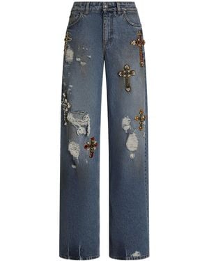 Dolce & Gabbana Embellished Cross Jeans - Blue
