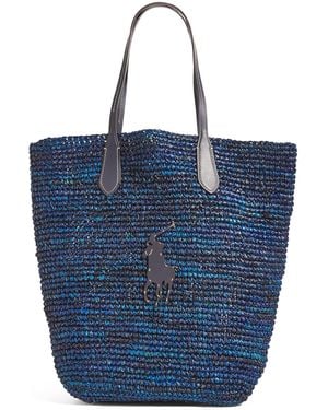 Polo Ralph Lauren Large Raffia Big Pony Tote Bag - Blue