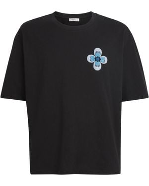 Commas Cotton Floral Embroidered T-Shirt - Black