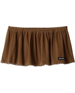 Miu Miu Cotton Lace-Trimmed Mini Skirt - Brown