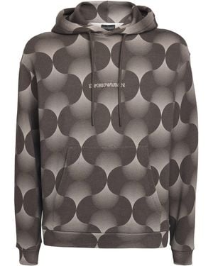 Emporio Armani Cotton Op-Art Print Hoodie - Grey