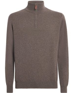 Johnstons of Elgin Cashmere Quarter-Zip Jumper - Brown