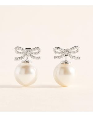 Self-Portrait Crystal Embellished Bow Earrings - Natural