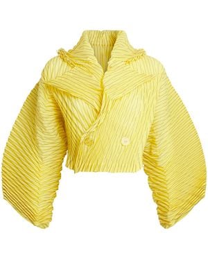 Issey Miyake Hand Pleats Stripe Jacket - Yellow