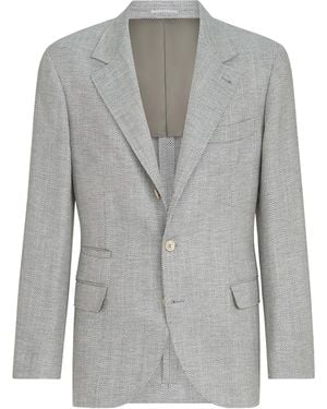 Brunello Cucinelli Wool-Alpaca-Silk Chevron Blazer - Gray