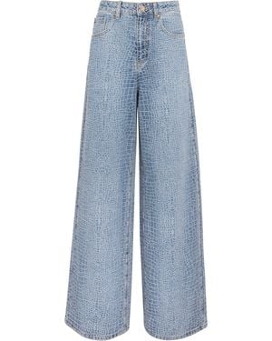 Self-Portrait Croc-Effect Wide-Leg Jeans - Blue