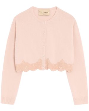 Valentino Virgin Wool Lace-Trim Cardigan - Pink