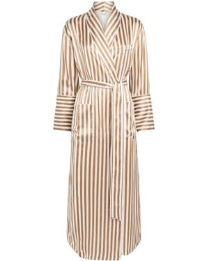 Olivia Von Halle Silk Capability Stripe Robe - Natural