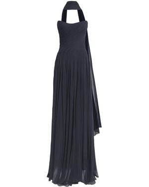 Monique Lhuillier Silk Chiffon Tie-Detail Gown - Blue