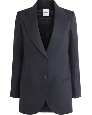 Sandro Wool-Blend Stripe Slim Blazer - Blue
