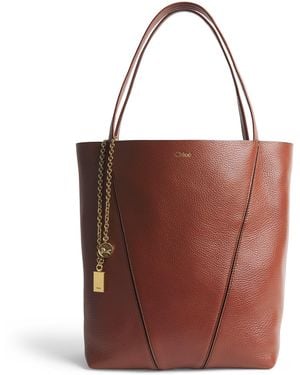 Chloé Medium Leather Spin Tote Bag - Brown