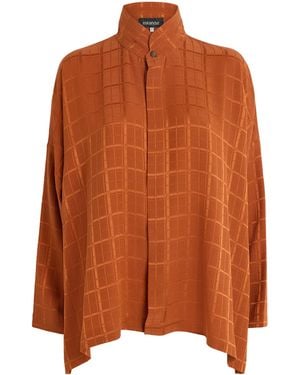 Eskandar Silk Double-Stand Collar Shirt - Brown