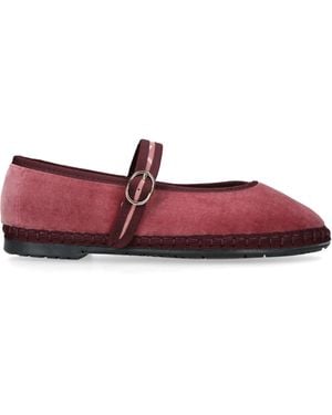 Flabelus Velvet Pierre Mary Janes - Red