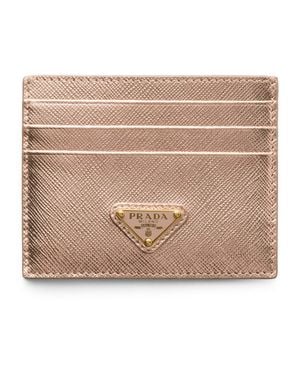 Prada Metallic Saffiano Leather Card Holder - Natural