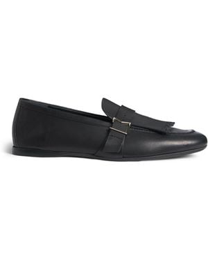 Max Mara Leather Fringe Loafers - Black