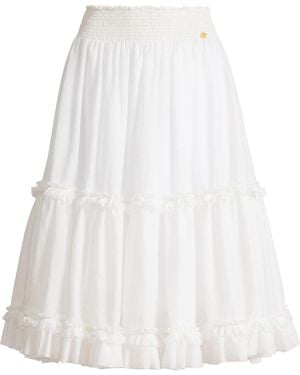 Balmain Poplin Gathered Flared Skirt - White