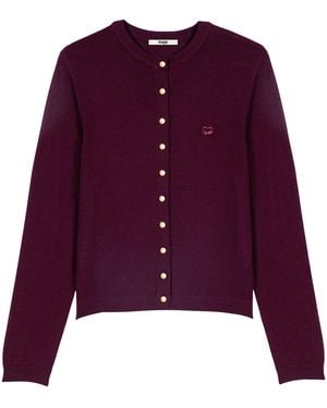 Maje Wool Embroidered-Logo Cardigan - Purple