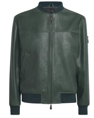 Isaia Lambskin Varsity Bomber Jacket - Green