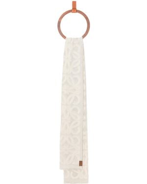 Loewe Cotton-Wool-Silk Anagram Appliqué Scarf - White