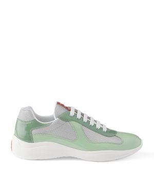 Prada Patent Leather-Mesh America's Cup Trainers - Green