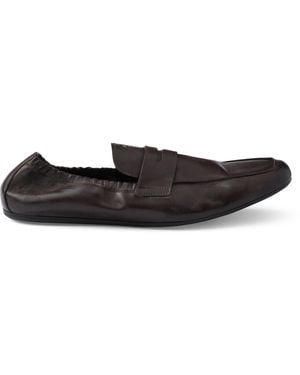 Prada Antiqued Leather Shuffle Loafers - Black