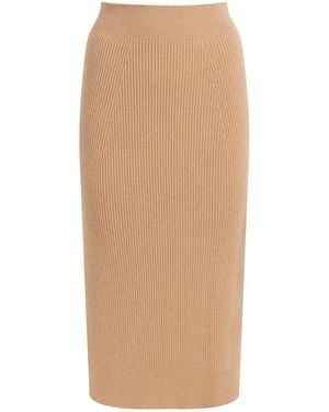 Johnstons of Elgin Cashmere Ribbed Midi Skirt - Natural