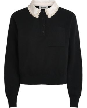 Sandro Wool-Blend Embellished-Collar Sweater - Black