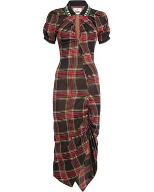Vivienne Westwood Cotton Tartan Midi Shirt Dress - Brown