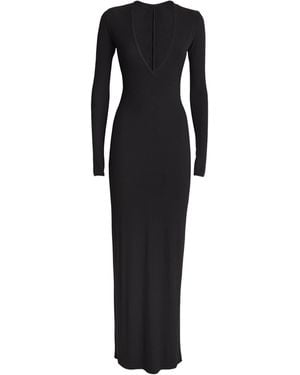 Skims Soft Lounge V-Neck Long Slip Dress - Black