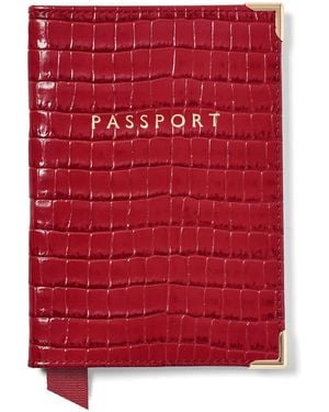 Aspinal of London Croc-Embossed Leather Passport Cover - Red