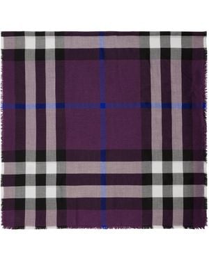 Burberry Cashmere-Silk Check Scarf - Purple