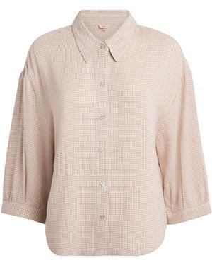 Eberjey Linen-Blend Gingham Pyjama Top - Natural