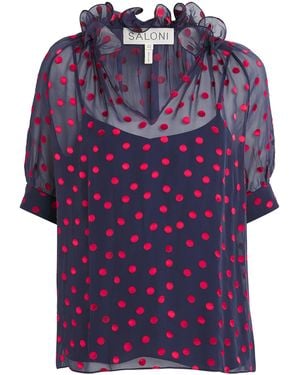 Saloni Silk-Blend Devoré Polka Dot Josie Blouse - Purple