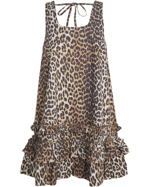 Ganni Organic Cotton Leopard Print Mini Dress - Brown