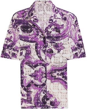 Dolce & Gabbana Crochet Majolica Print Shirt - Purple