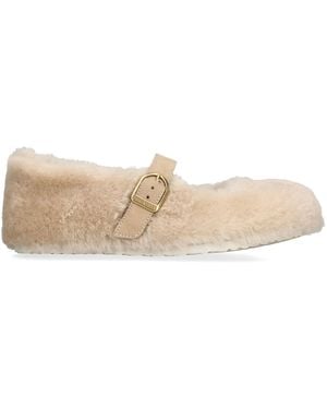 Birkenstock Shearling Santa Clarita Ballet Flats - Natural