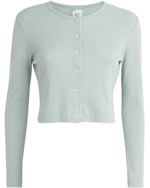 Leset Cotton Pointelle Lounge Cardigan - Blue