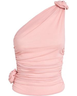 Magda Butrym Stretch-Silk Rose-Detail Asymmetric Top - Pink