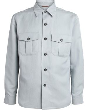 Canali Linen-Silk Overshirt - Blue