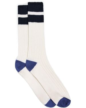dunhill Cashmere-Cotton Stripe Socks - Blue