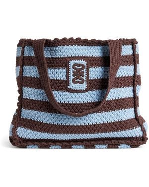 Sandro Crochet Stripe Tote Bag - Black