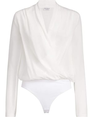 Brunello Cucinelli Silk Blouse Bodysuit - White