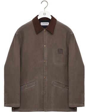 Loewe Felt Leather-Patch Overshirt - Brown