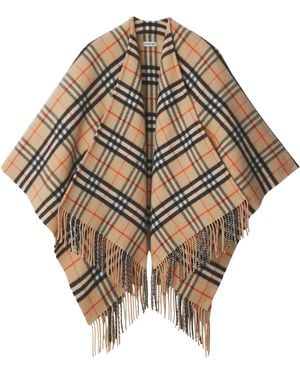 Burberry Wool-Cashmere Check Cape - Metallic