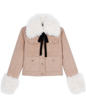 The Kooples Faux-Fur-Trim Jacket - Natural
