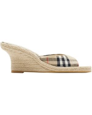 Burberry Check Mews Wedge Mules 65 - Natural